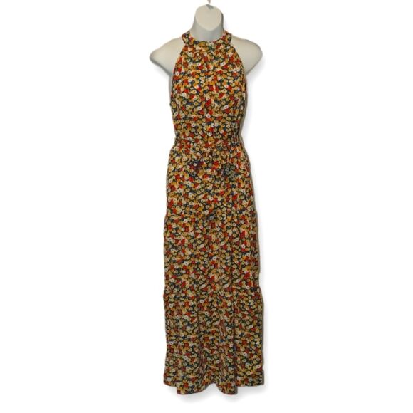 Bebreez Red and Yellow Floral Tiered Grecian Maxi Dress - Medium - Picture 2 of 9